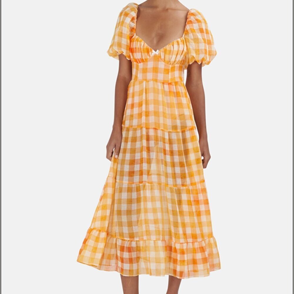 For Love & Lemons Mimosa Gingham Maxi Dress In Orange S​​​​